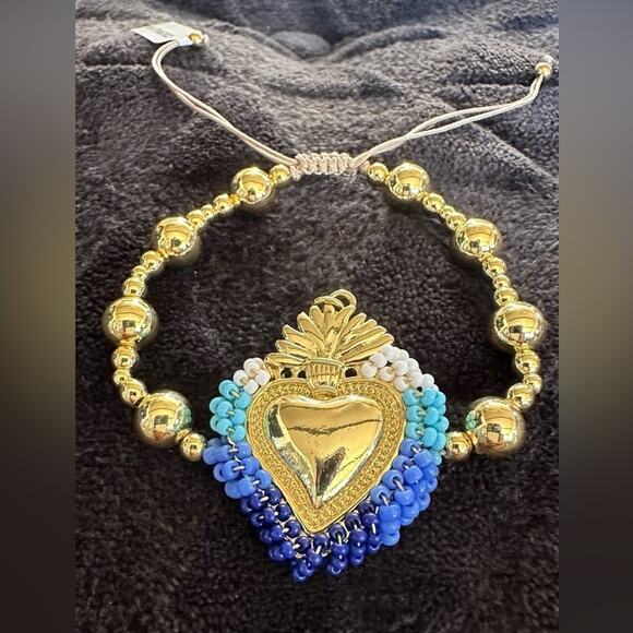 Mexican Milagro Sacred Heart Beaded Bracelet – Handmade - Picture 1 of 7